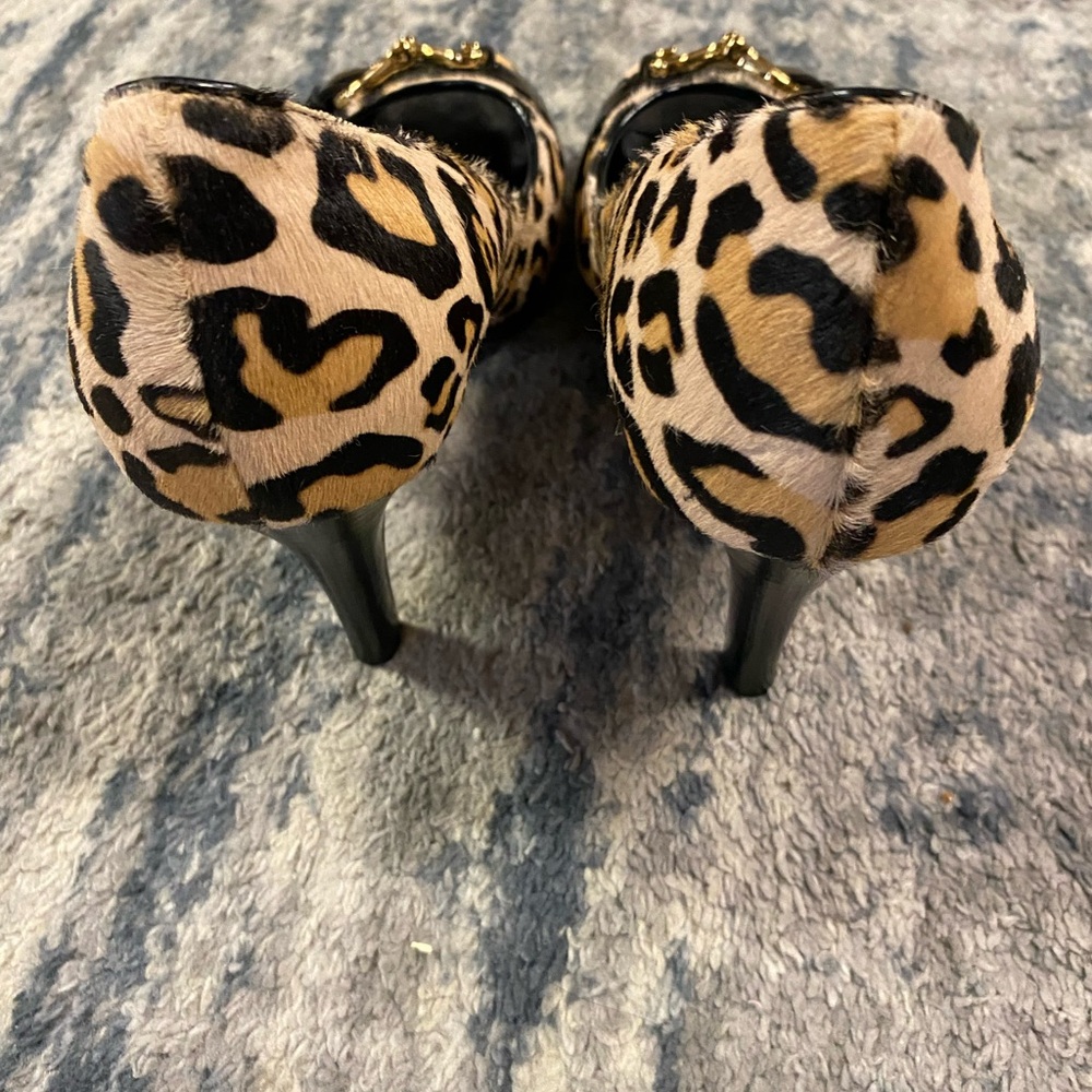Cole Haan Black Peep Toe Heels with Leopard Bow - Picture 5 of 9